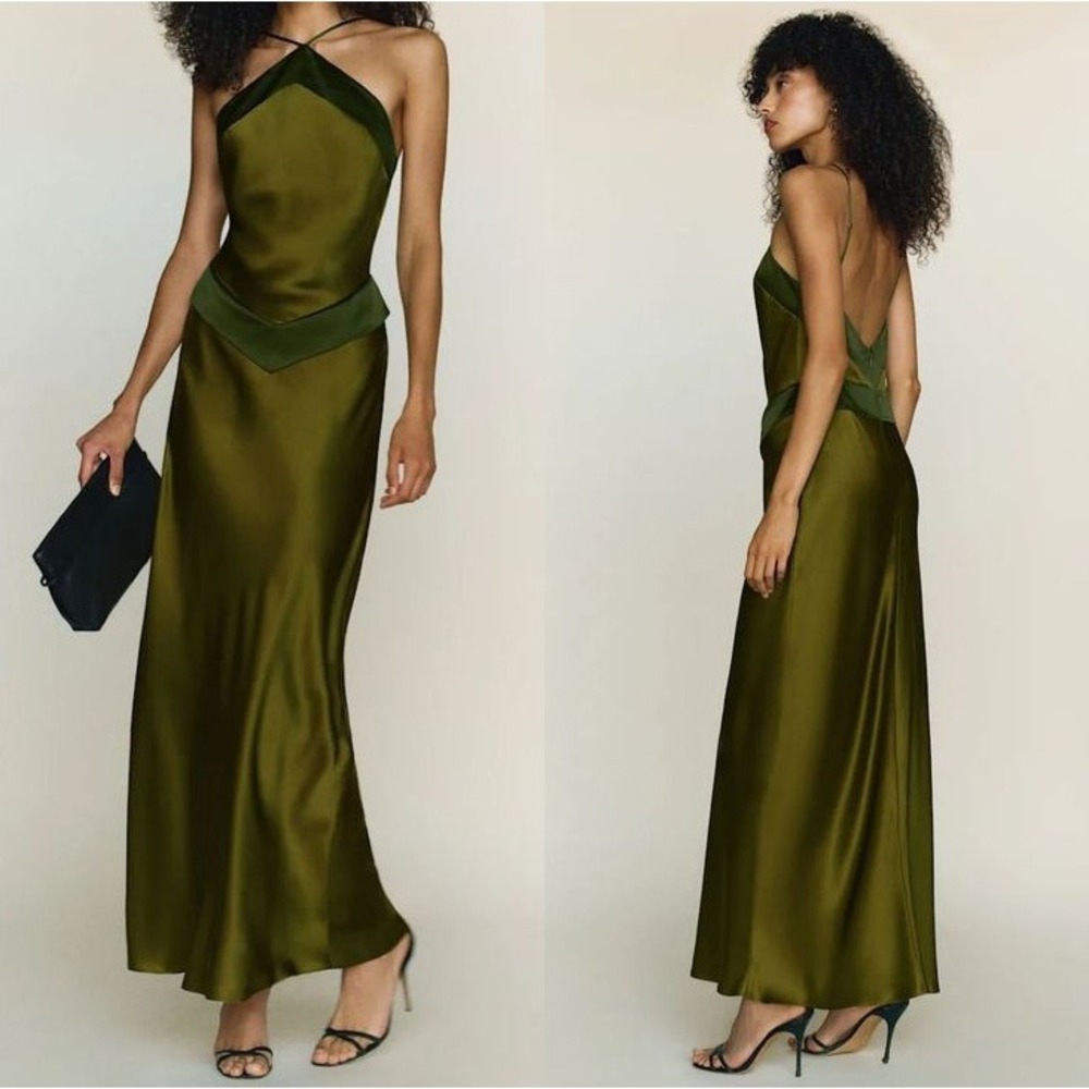 Reformation Olive Green Jillian Silk Dress